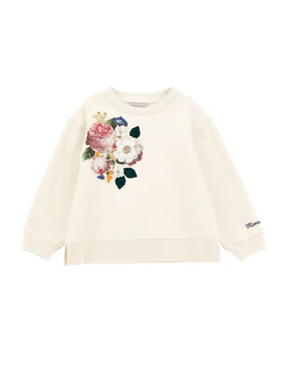 Monnalisa Kids'   Embroidered Sweatshirt In Cream