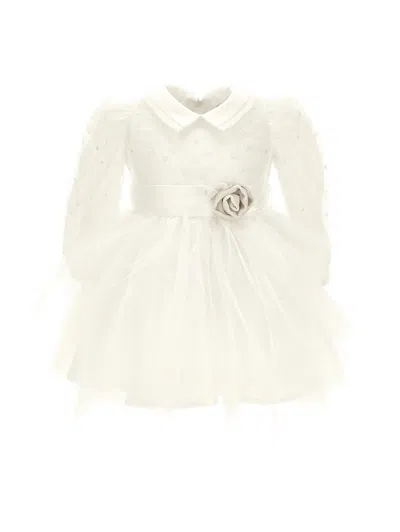 Monnalisa Kids'   Embroidered Tulle Dress In Cream