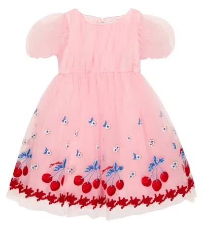 Monnalisa Kids' Embroidered Tulle Dress In Pink