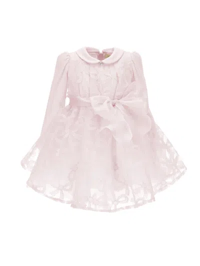 Monnalisa Babies'   Embroidered Tulle Dress With Bows In Pink