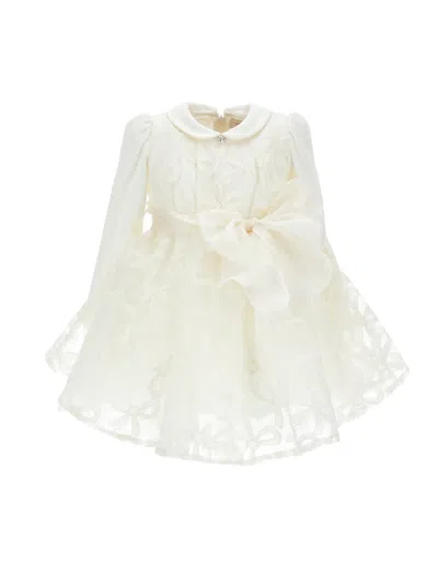 Monnalisa Babies'   Embroidered Tulle Dress With Bows In White