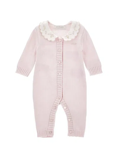Monnalisa Babies' Embroidered-collar Knitted Romper In Pink