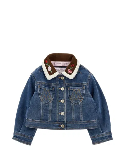 Monnalisa Kids' Embroidered-patch Denim Jacket In Blue