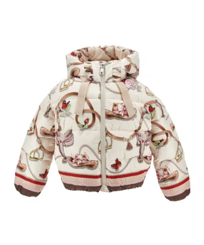 Monnalisa Kids' Equestrian-print Padded Jacket In Neutral