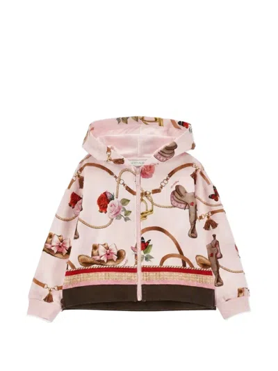 Monnalisa Kids' Equestrian-print Zip-up Hoodie In Purple