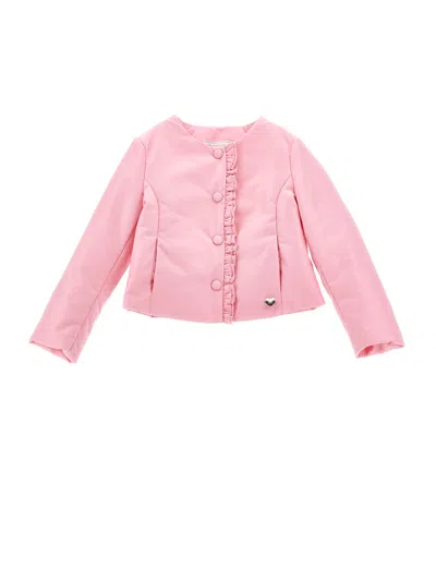 Monnalisa Kids'   Extralight Short Jacket In Bright Peach Pink