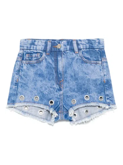 Monnalisa Kids' Eyelet-embellished Denim Shorts In Blue