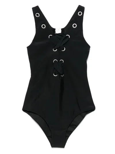 Monnalisa Kids' Eyelet-embellished Swimsuit In Black