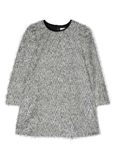Monnalisa Kids' Faux-fur A-line Dress In Silver