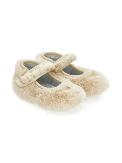 Monnalisa Babies' Faux-fur Ballerinas In Neutral