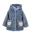 Monnalisa Faux Fur Embroidered Coat In Blue