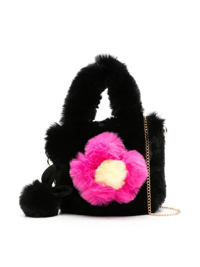 Monnalisa Kids' Faux-fur Tote Bag In Black