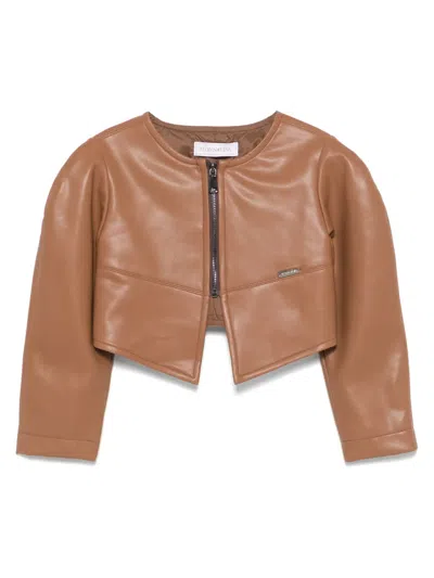 Monnalisa Kids' Faux-leather Jacket In Brown