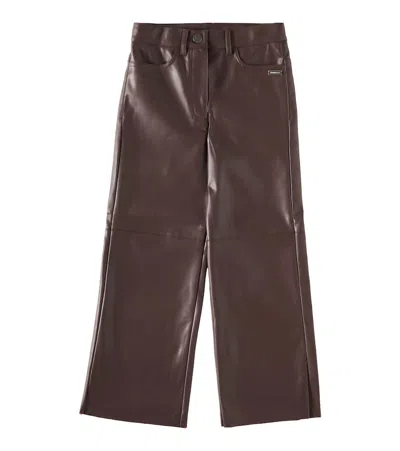Monnalisa Kids' Faux Leather Straight Pants In Brown