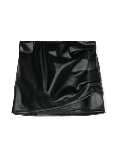 Monnalisa Kids' Faux-leather Wrap Miniskirt In Black