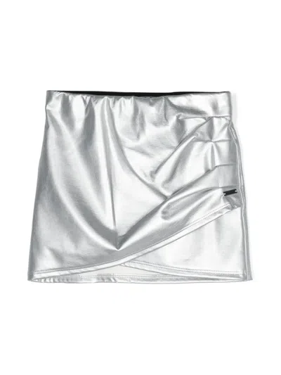 Monnalisa Kids' Faux-leather Wrap Miniskirt In Silver
