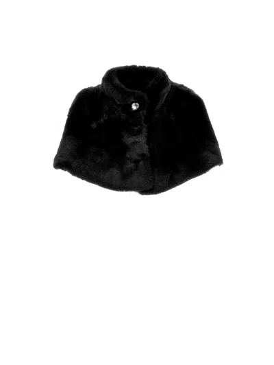 Monnalisa Kids'   Faux Nutria Fur Plush Cape In Black