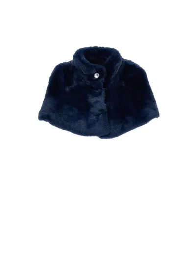 Monnalisa Kids'   Faux Nutria Fur Plush Cape In Navy Blue