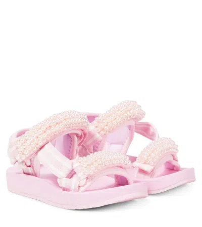 MONNALISA FAUX PEARL-EMBELLISHED SANDALS