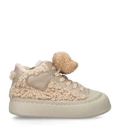 Monnalisa Kids' Faux Shearling High-top Sneakers In Neutral