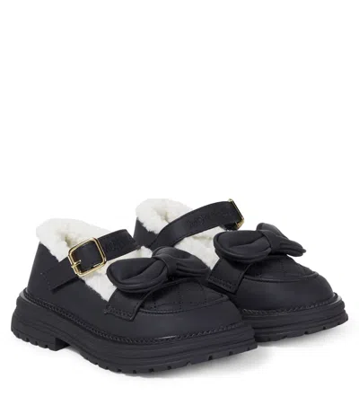 MONNALISA FAUX SHEARLING-LINED MARY JANE FLATS