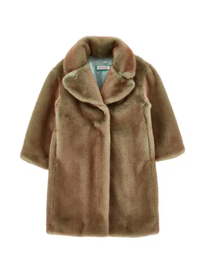 Monnalisa Kids' Faux-fur Notched-lapels Coat In Brown