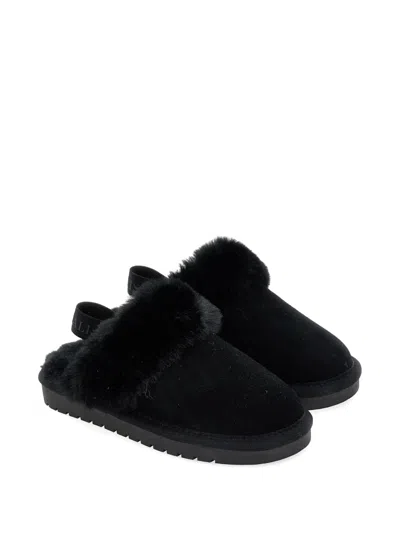 Monnalisa Kids' Faux-fur Trim Slippers In Black