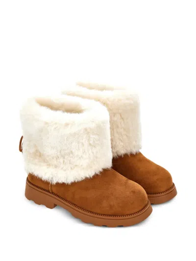 Monnalisa Kids' Faux-fur Trimed Bow-detail Boots In Blue