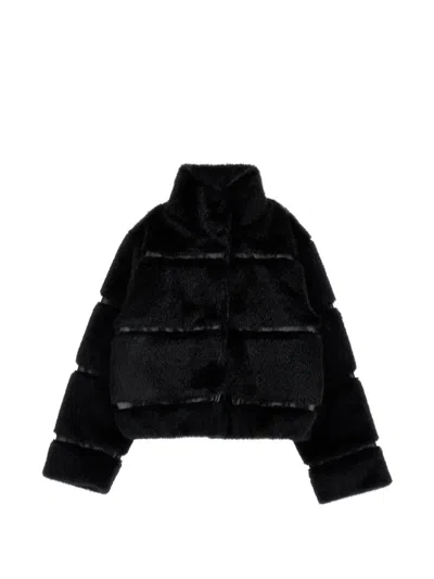 Monnalisa Kids' Faux-fur Zip-up Jacket In Black