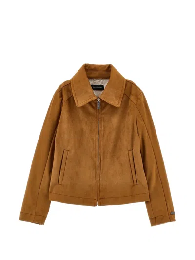 Monnalisa Kids' Faux-suede Zip-up Jacket In Brown