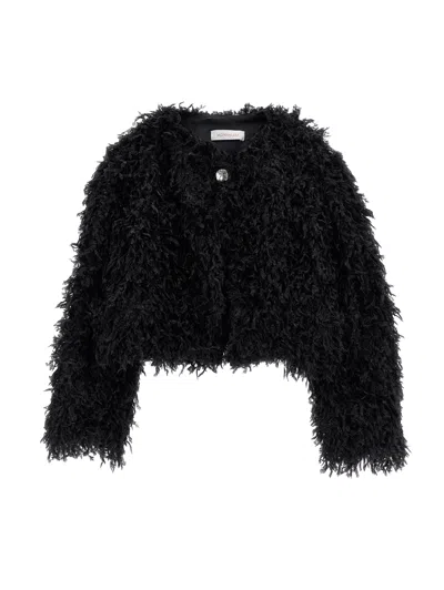 Monnalisa Kids'   Feather-effect Bolero In Black