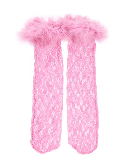 Monnalisa Kids'   Feather Micromesh Socks In Blush Pink
