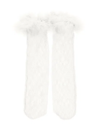 Monnalisa Kids'   Feather Micromesh Socks In Cream