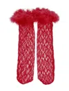 Monnalisa Feather Micromesh Socks In Ruby Red