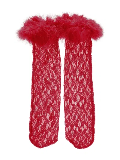 Monnalisa Kids'   Feather Micromesh Socks In Ruby Red