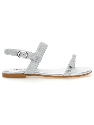 Monnalisa Fine Glitter Sandals In Silver Glitter
