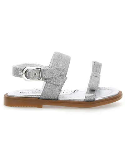 Monnalisa Fine Glitter Sandals In Silver Glitter