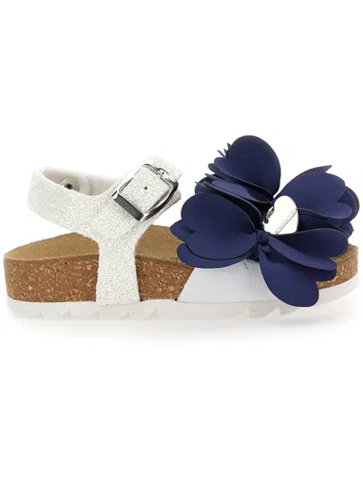 Monnalisa Kids'   Fine Glitter Sandals In White + Blue