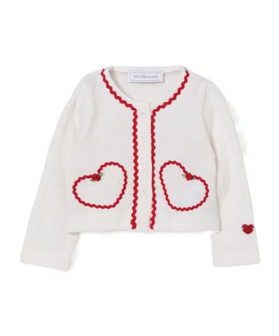 Monnalisa Kids' Fine-knit Cardigan In White