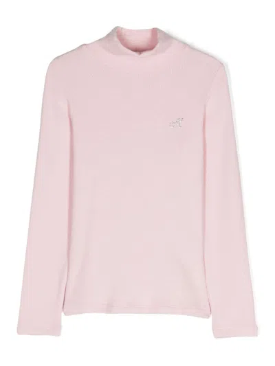 Monnalisa Kids' Fine-ribbed Turtleneck Top In Pink