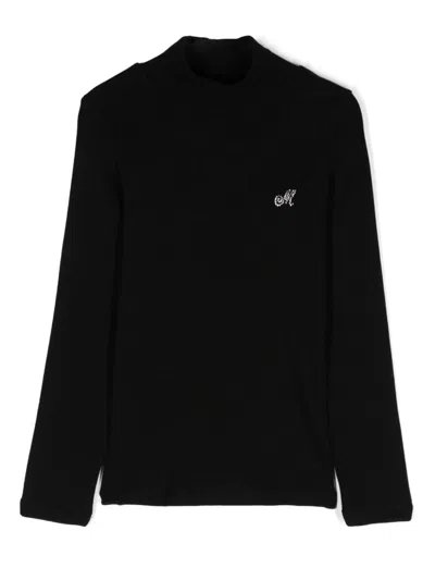 Monnalisa Kids' Fine-ribbed Turtleneck Top In Black