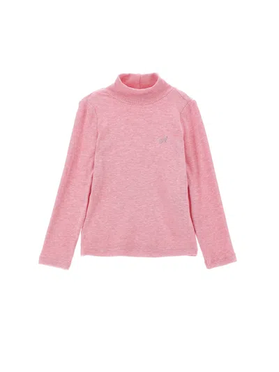 Monnalisa Kids'   Fine Ribbed Viscose Turtleneck In Blush Pink