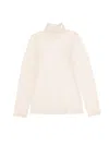 Monnalisa Fine Ribbed Viscose Turtleneck In Ecru