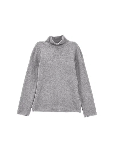 Monnalisa Kids'   Fine Ribbed Viscose Turtleneck In Pearl Grey