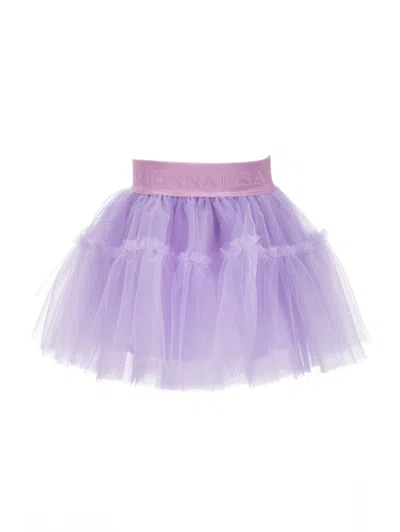 Monnalisa Kids'   Flared Silk Hand Tulle Skirt In Wisteria
