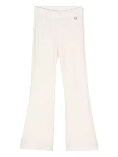 Monnalisa Kids' Flared Velvet Trousers In Neutrals