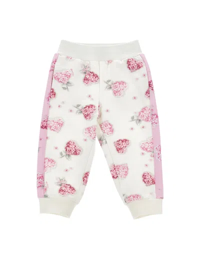 Monnalisa Kids'   Fleece Joggers Flower Printed In Cream