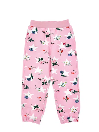 Monnalisa Kids'   Fleece Joggers With Star Print In Pink + White