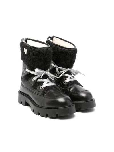 Monnalisa Kids' Fleece-panel Ankle Boots In Black