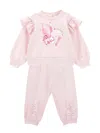 Monnalisa Printed Cotton Sweatshirt & Sweatpants In Rosa Fairy Tale